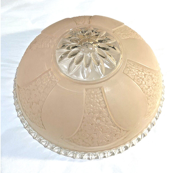 Vintage Glass Lightshade Thick Textured Pink & Clear 3-hole Hanging Shade Decor - Picture 1 of 8